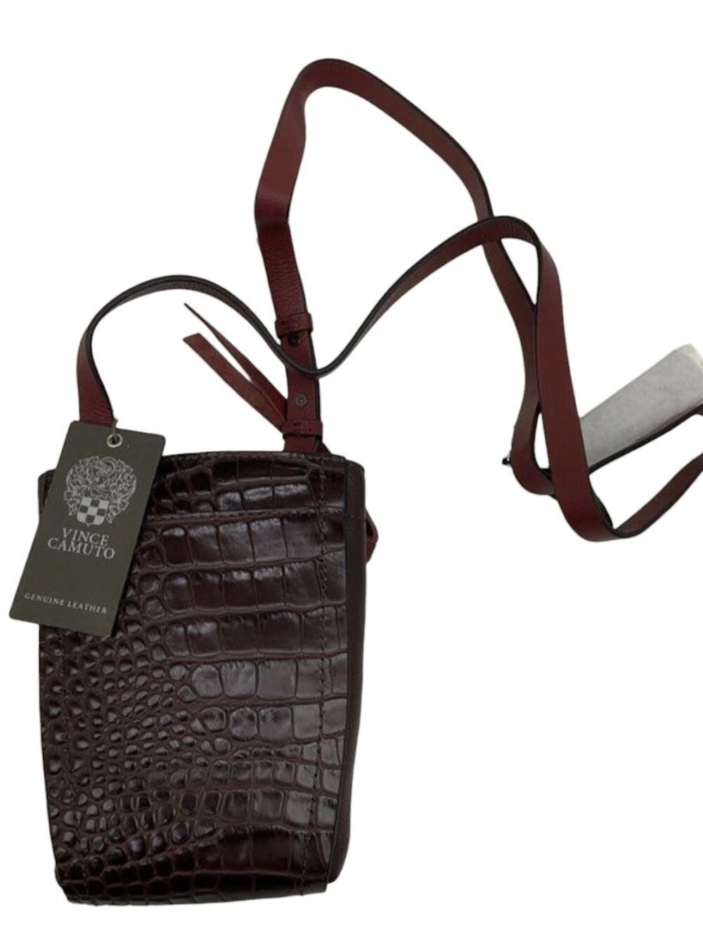 Vince Camuto Dark Brown Croc-Embossed Leather Crossbody NWT
